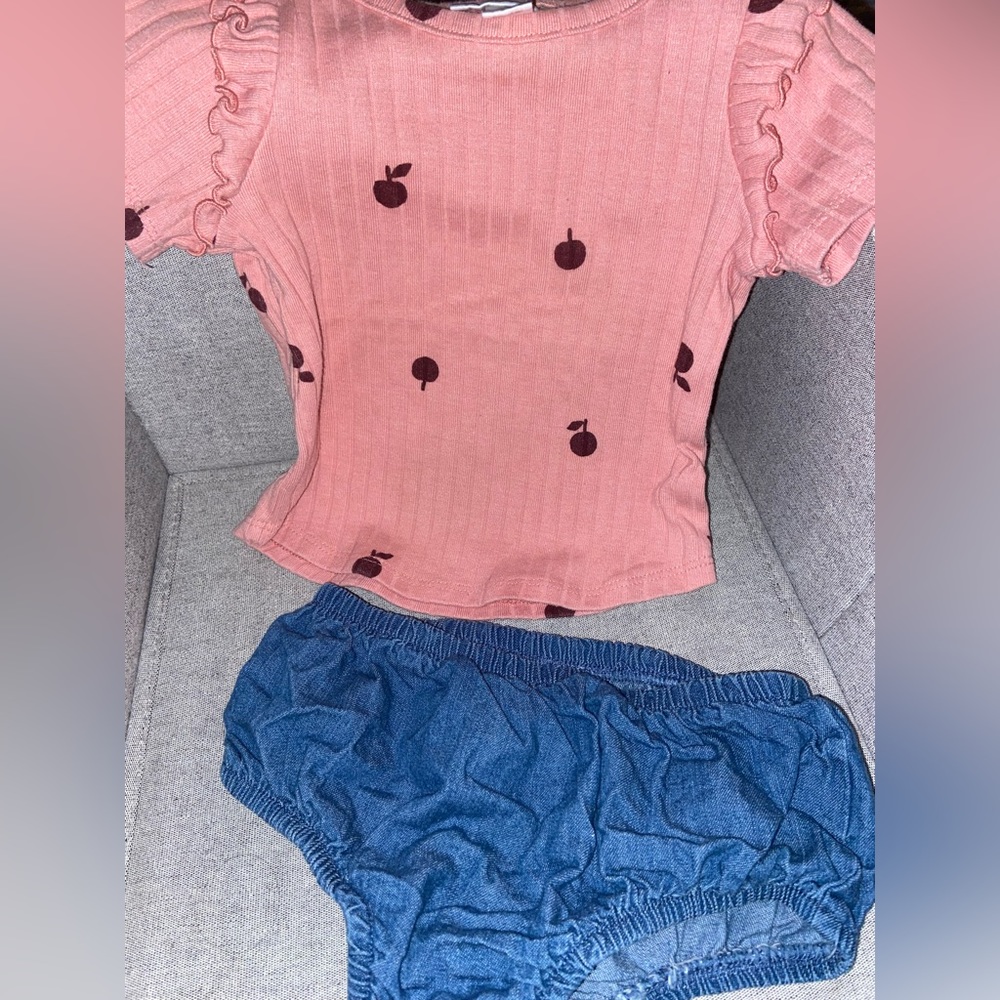 Cat & Jack top and Wonder Nation denim diaper cover. Size 12 months